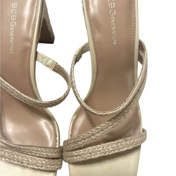 BCBGeneration Women's Fisher Heeled
Sandal 9.5  cream wicker straps square toe - Picture 8 of 10